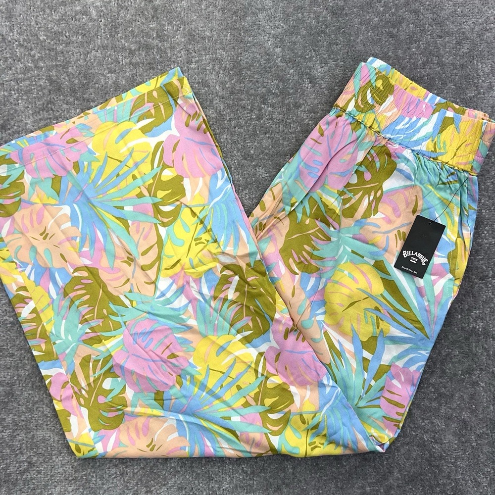 Billabong Seaside Beach Pants Women XL Wide Leg Elastic Waist Flowy Tropical NWT